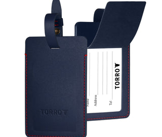 Navy Blue Leather Luggage Tag