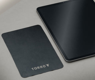 TORRO Premium Microfibre Cleaning Cloth next to iPad.