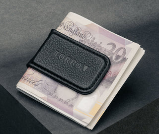 Black Leather Money Clip with Bank Notes