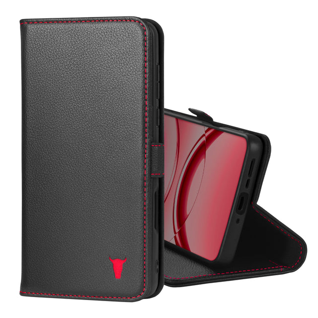 Black with Red Detail Leather Case for the Oppo Find X8 Pro