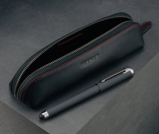 Black with Red Detail Leather Pencil Case