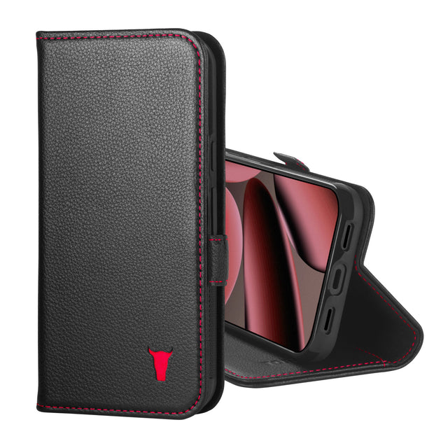 Black with Red Stitching Leather Case for the Google Pixel 11
