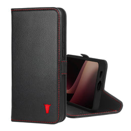 Black with Red Detail Leather Wallet Case for Samsung Galaxy S24 Plus