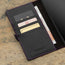 Card slots inside the Black with Purple Detail Leather Wallet Case for Samsung Galaxy S24 Ultra