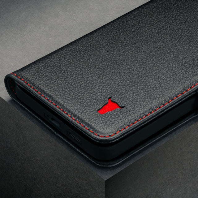Black with Red Detail Leather Case for Galaxy S25 Edge