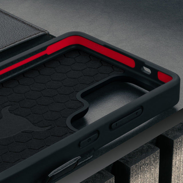 Geo-AS-3 protective layer inside the Black Leather Stand Case for Galaxy S26 Ultra