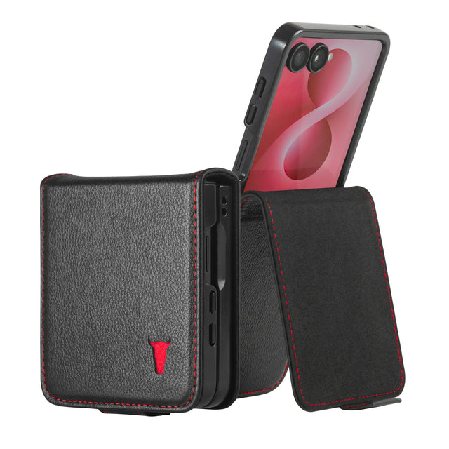 Black with Red Stitching Leather Case for Galaxy Z Flip8