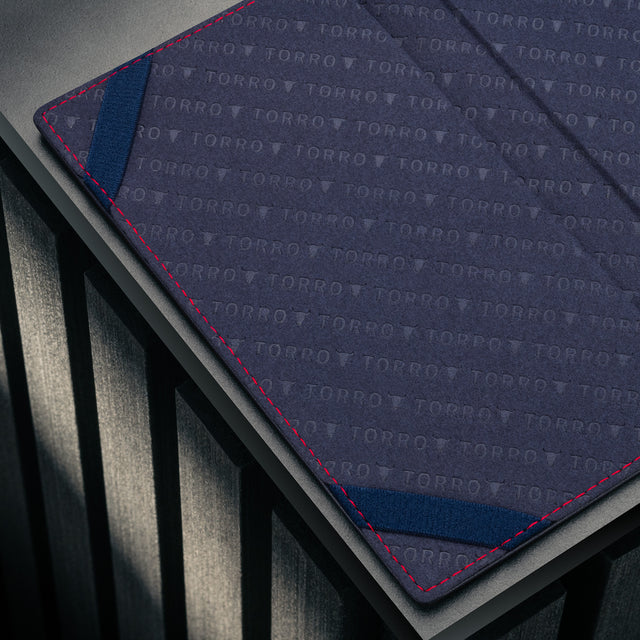 Microfibre lining of the TORRO Navy Blue with Red Detail Leather Golf Scorecard Holder