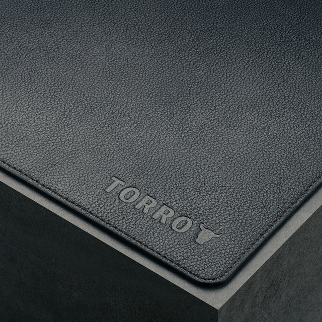Close up of the Small Black Leather Desk Mat