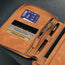 Zipped coin pocket and multiple storage options in the Tan Leather Solo Travel Wallet