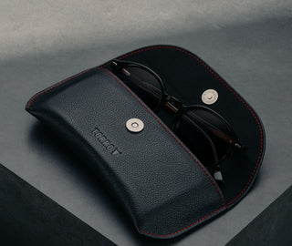 Back with Red Detail Leather Sunglasses Case