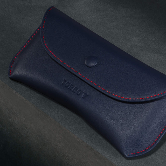 Navy Blue Leather Sunglasses Case