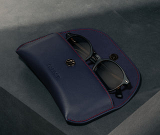 Navy Blue Leather Sunglasses Case