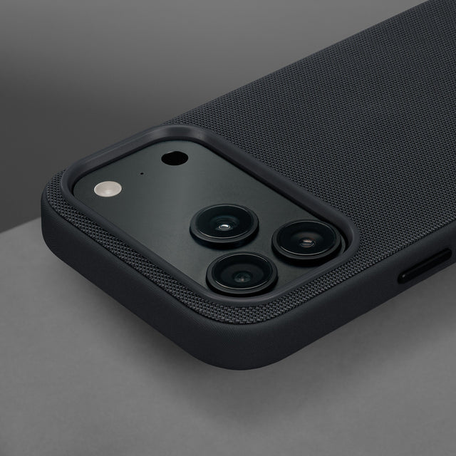 Camera lip on the Black Woven Fabric Bumper Case for iPhone 17 Pro Max