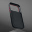 Metallic buttons and inside of the Black with Red Detail Woven Fabric Bumper Case for iPhone 17 Pro Max