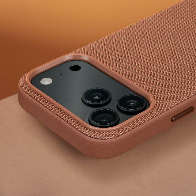 Camera lip on the Brown Woven Fabric Bumper Case for iPhone 17 Pro Max