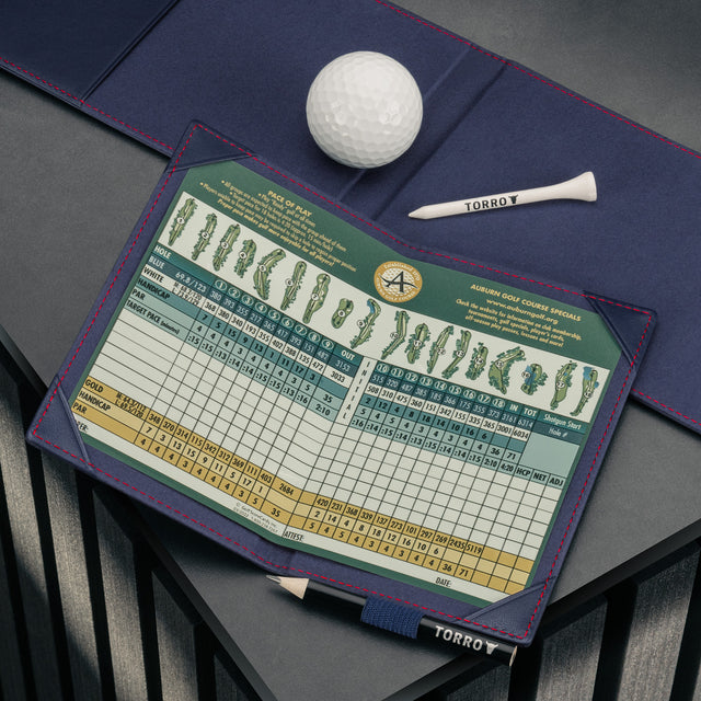 Detachable scorecard holder from the Navy Blue with Red Stitching Golf Scorecard Holder and Yardage Book Cover