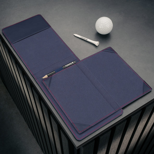 Empty Navy Blue with Red Stitching Golf Scorecard Holder and Yardage Book Cover